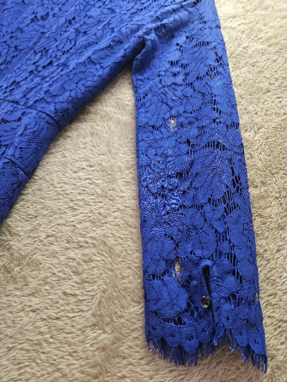 J.Crew Floral Lace Dress Cocktail Night Out Long Sleeves Cobalt Blue Size 0 - Picture 4 of 9
